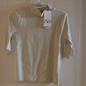 Zara Light Tan Mock Neck Top